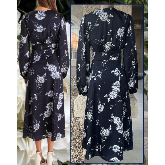 Lulus Navy Blue Button Detail Floral Midi Dress Size: Xlarge - Picture 6 of 11